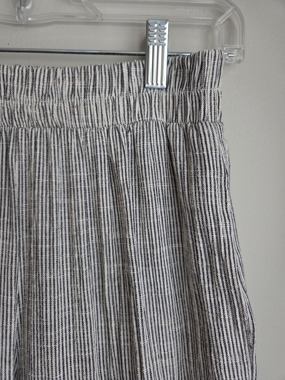 Wide Leg Pants Linen Cotton High Rise Pull-On Fine Striped Drapey EUC M